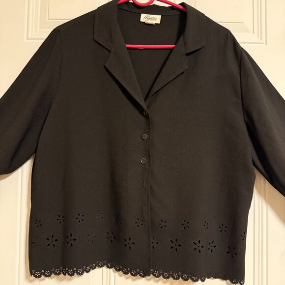 Iliza New York black cropped button-front blouse chic fairy whimsy SZ XL - Picture 5 of 7